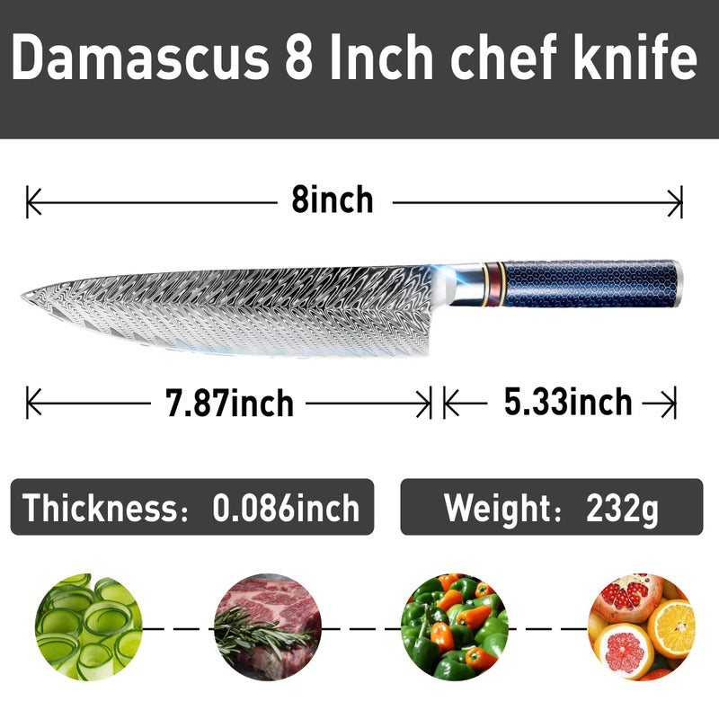WeKit Chef Knife 8 Inch, Damascus Chef Knife Japanese VG10 Kitchen Knife Sharpest 67-Layer High Carbon Stainless Steel knife, Pro Cooking Knife, Meat Cutting Gyuto Chef Knife with Sheath - Image 2